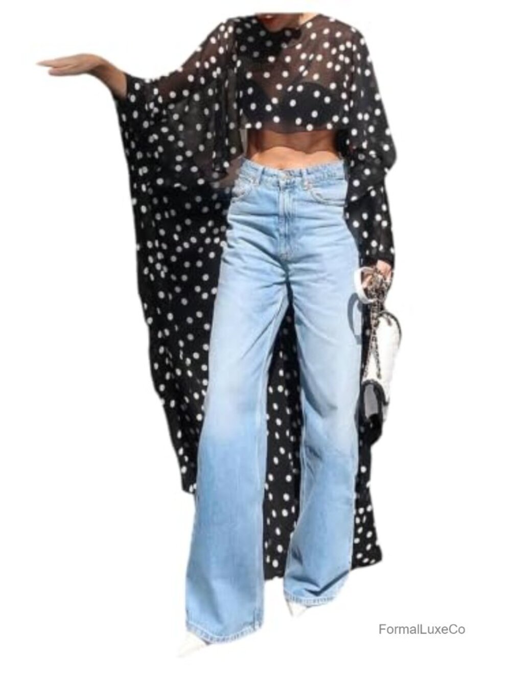 GORGLITTER Women's Polka Dots Cape Top Sheer Chiffon Flowy Poncho Shawl